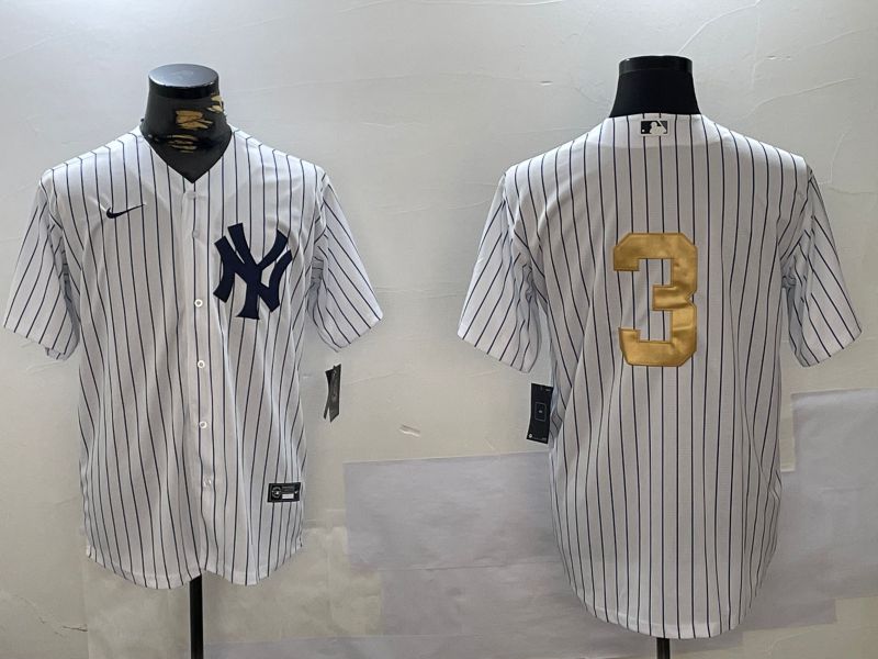 Men New York Yankees #3 Ruth White Stripe Fashion Nike 2024 MLB Jersey style 9